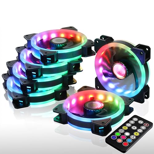 DS 6Pack 120MM RGB PC Cooling Fans, LED Case Fans with Remote Control for Computer, PC Case CPU Coolers, Radiators System (8th GEN Hub Box, A Series)