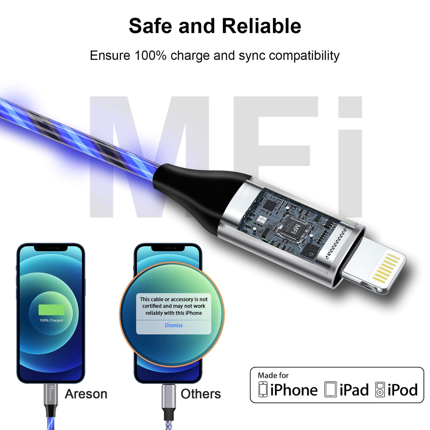 Light up iPhone Charger Cord, LED Lightning Cables 1 Pack | Apple MFi Certified | USB Fast Charging Cord for Apple iPhone 13 12 11 Pro Max XR XS…