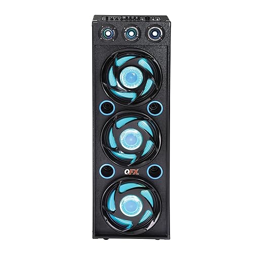 QFX SBX-412300BT TWS Bluetooth Triple 12” Woofer Triple 1” Tweeter Recording High-Performance PA Cabinet Speaker with 10-Band Graphic EQ, 2 Microphone