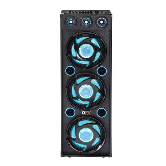 QFX SBX-412300BT TWS Bluetooth Triple 12” Woofer Triple 1” Tweeter Recording High-Performance PA Cabinet Speaker with 10-Band Graphic EQ, 2 Microphone