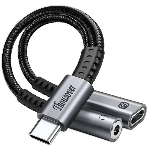 USB C to 3.5mm Headphone and Charger Adapter,2-in-1 USB C to Aux Audio Adapter with PD 60W Fast Charging Compatible with Apple iPhone