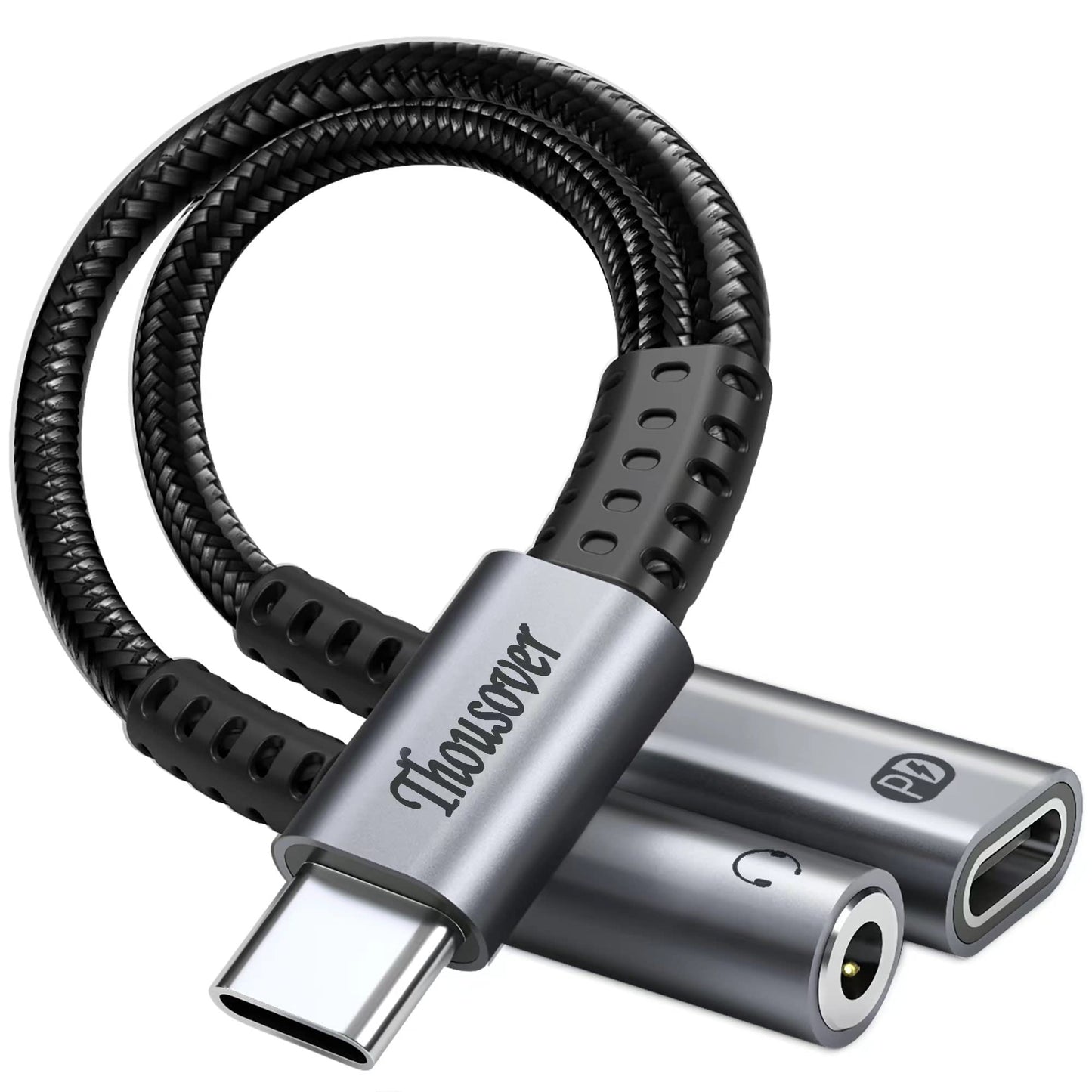 USB C to 3.5mm Headphone and Charger Adapter,2-in-1 USB C to Aux Audio Adapter with PD 60W Fast Charging Compatible with Apple iPhone