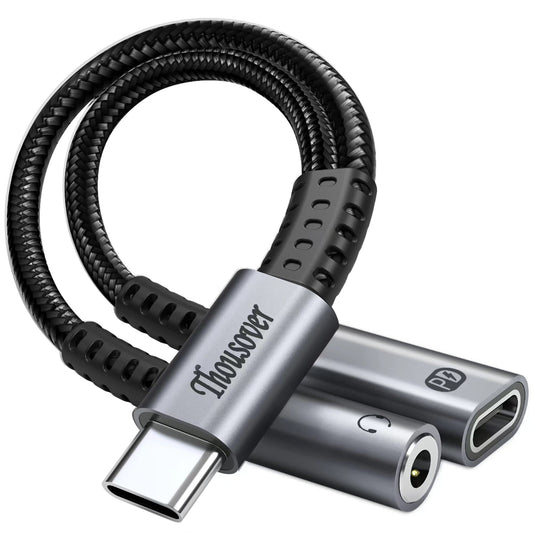 USB C to 3.5mm Headphone and Charger Adapter,2-in-1 USB C to Aux Audio Adapter with PD 60W Fast Charging Compatible with Apple iPhone