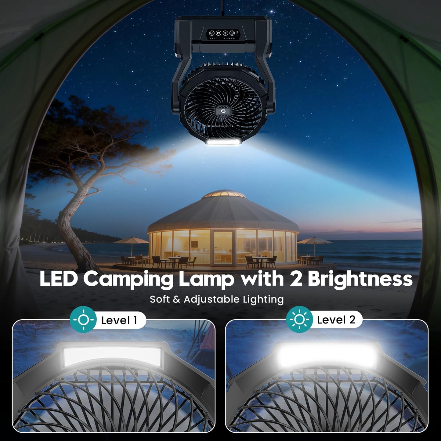 XZK 24000mAh Rechargeable Camping Fan, Battery Powered Portable Travel Fan