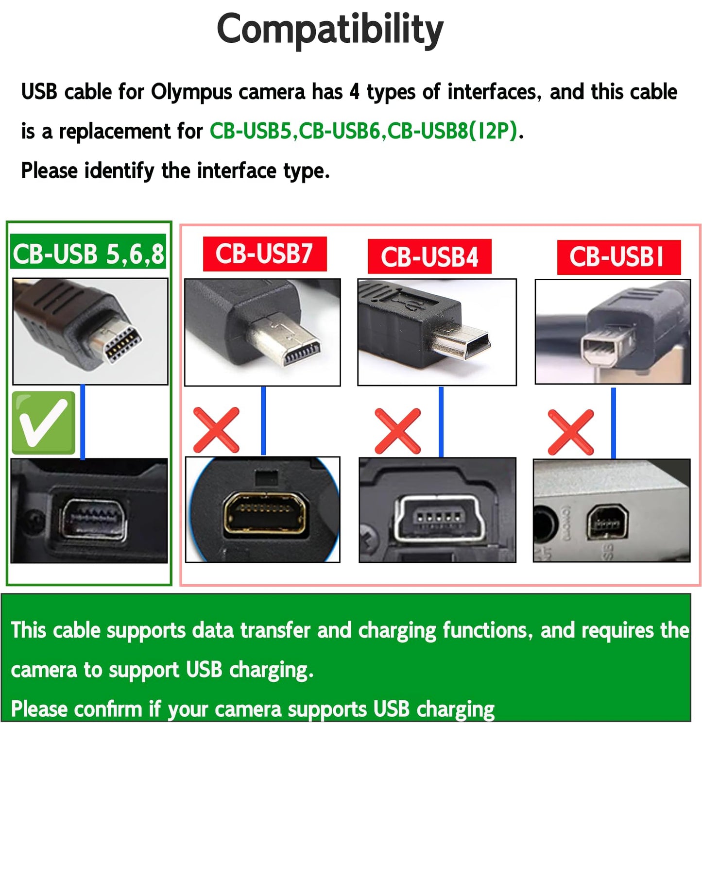 5ft USB Cable for Olympus Camera Charger,Repalcement for Olympus Tough Camera Charger for TG-310, TG-320, TG-610, TG-810, TG-820, TG-835, TG-850