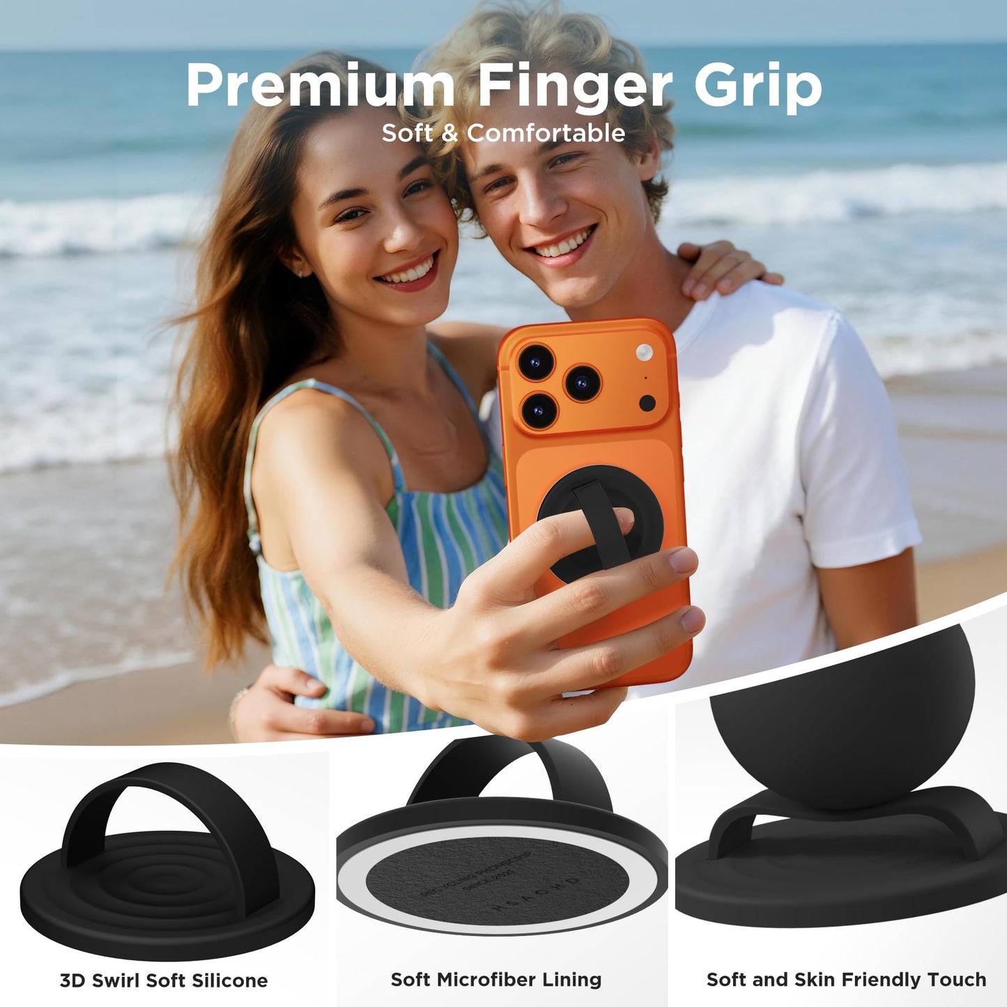 HSAOHD Magnetic Phone Grip Ring, Compatible with MagSafe, Upgraded Liquid Silicone for Secure Comfort, Rotating Finger Loop Ring Grip Holder