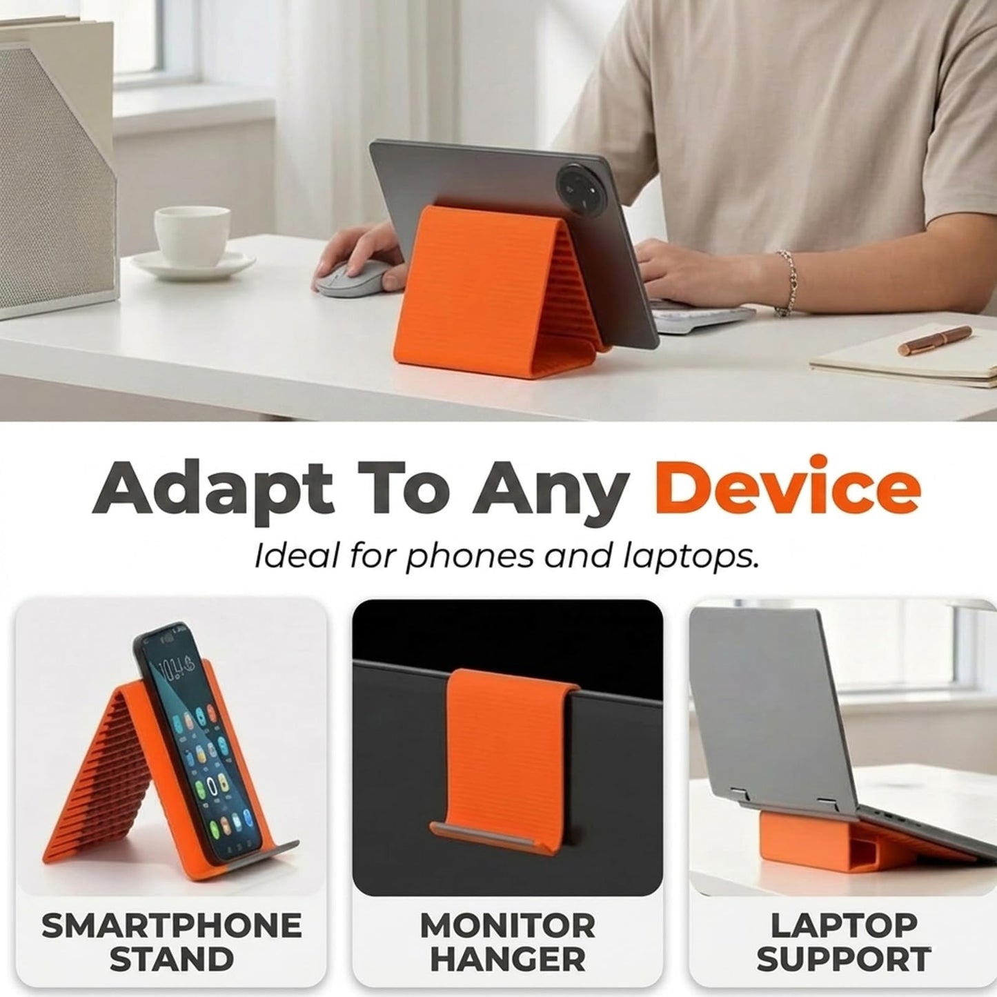 Silicone Phone Stand, Flexible Silicone Phone Holder with Aluminum Core, Foldable Bendable Cell Phone Stand, Anti-Slip Desktop Stand for Phones