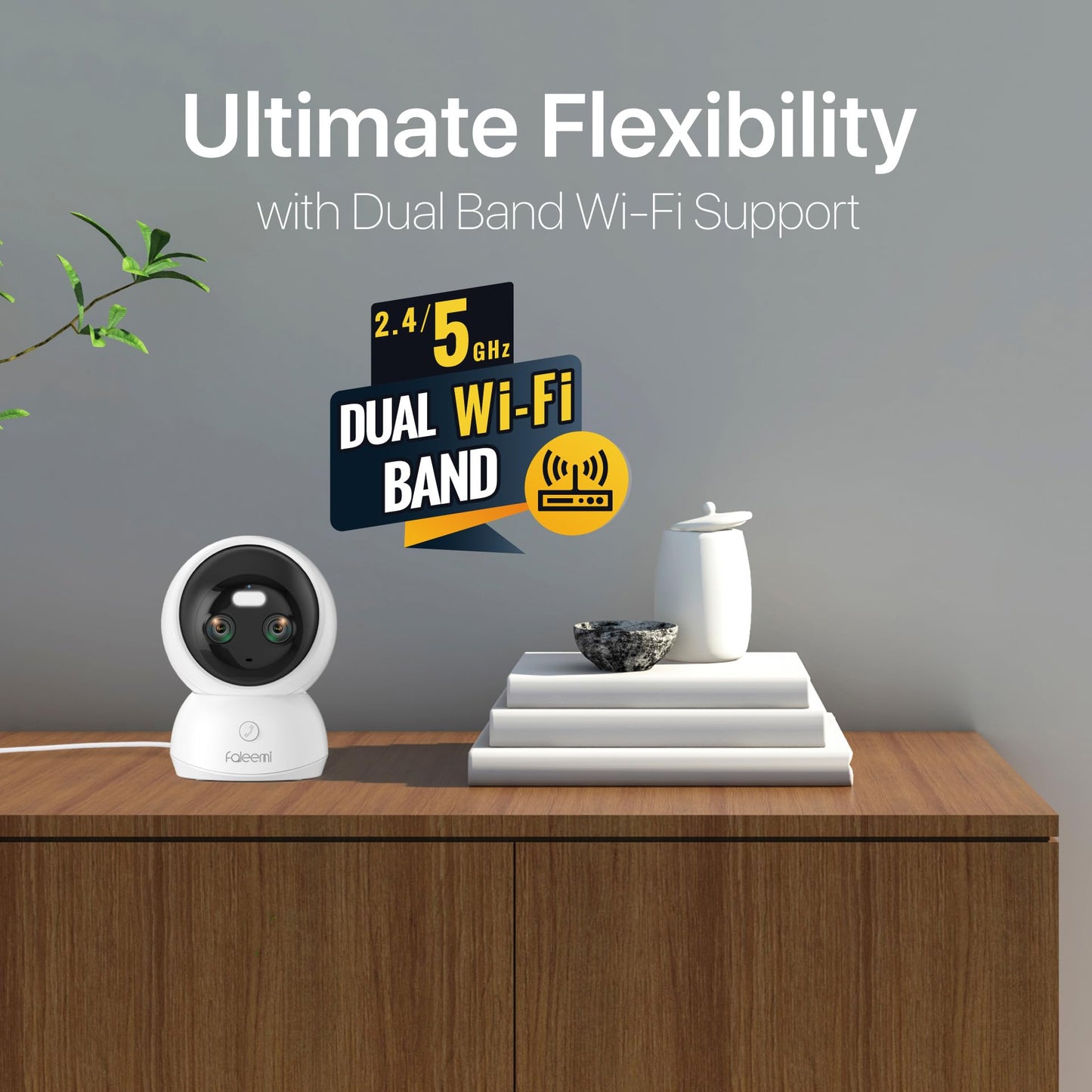 faleemi Dual Lens 2.4/5GHz WiFi Security Camera, 360° PTZ 2K Indoor Nanny Cams with Phone App, 2-Way Audio, Motion Tracking, Night Vision,