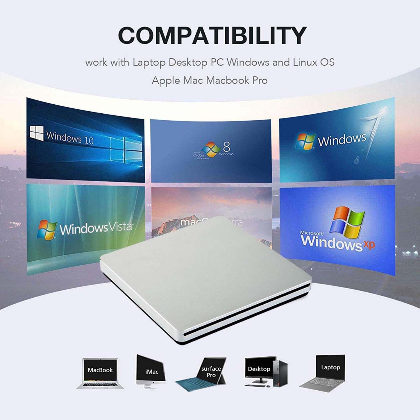 VikTck External USB-C SuperDrive DVD CD Drive Portable DVD CD Reader/Burner for Apple-MacBook Air/Pro/iMac/Mini/MacBook Pro/ASUS/DELL/Laptop
