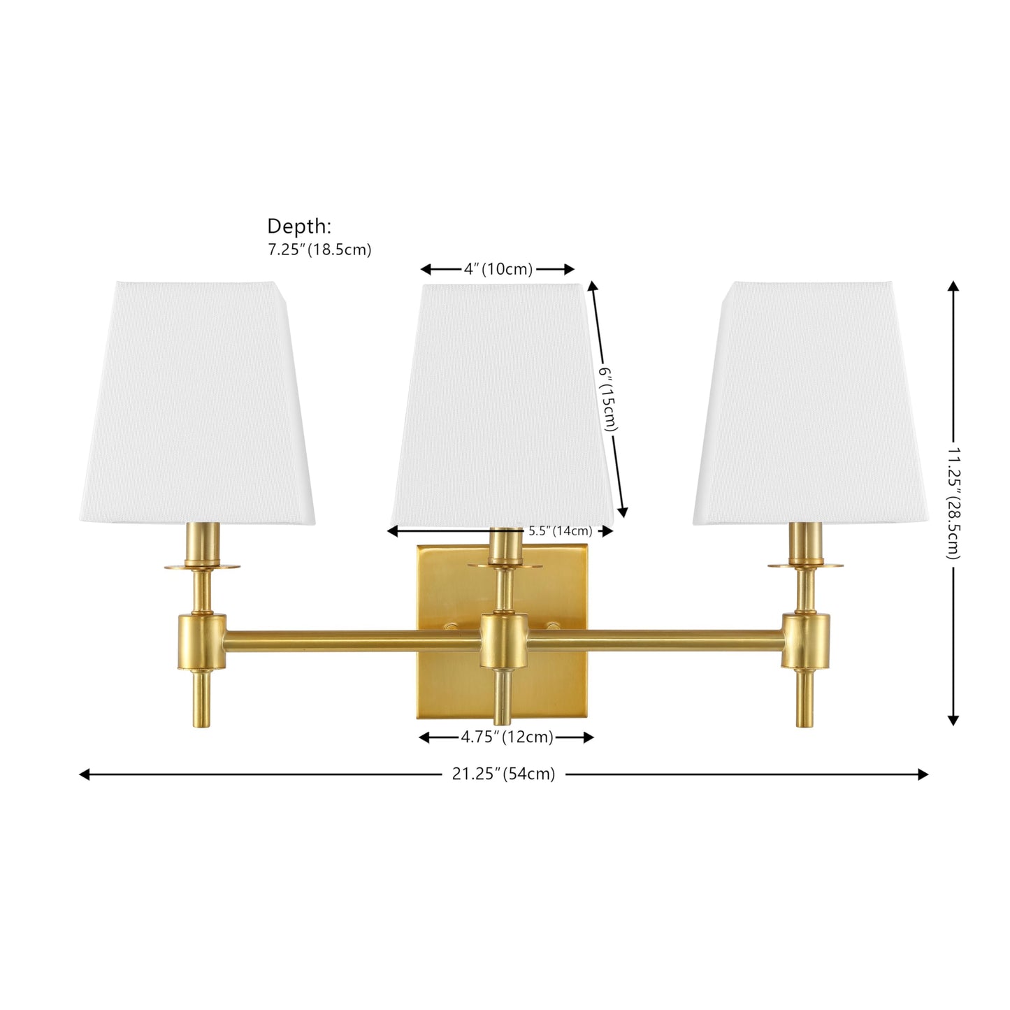 SAFAVIEH Lighting - Clelia 3-Light 21.2-Inch Wall Sconce - Brass - Fabric Shade - Modern 3-Light Design - Ideal for Vanity, Hallway, Bedroom, Bathroom