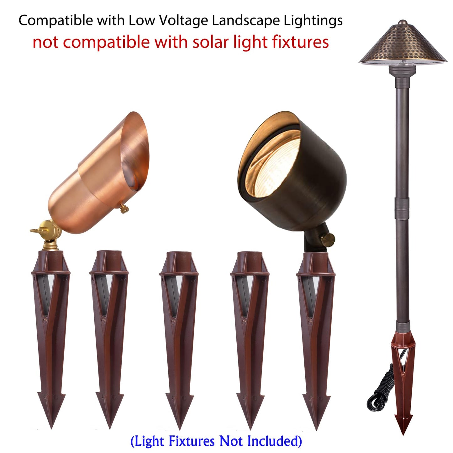 Ground Spike Stake Replacement for Low Voltage Landscape Lighting Spot Path Flood Lights with 1/2-14 NPT Thread, High-Impact ABS Construction