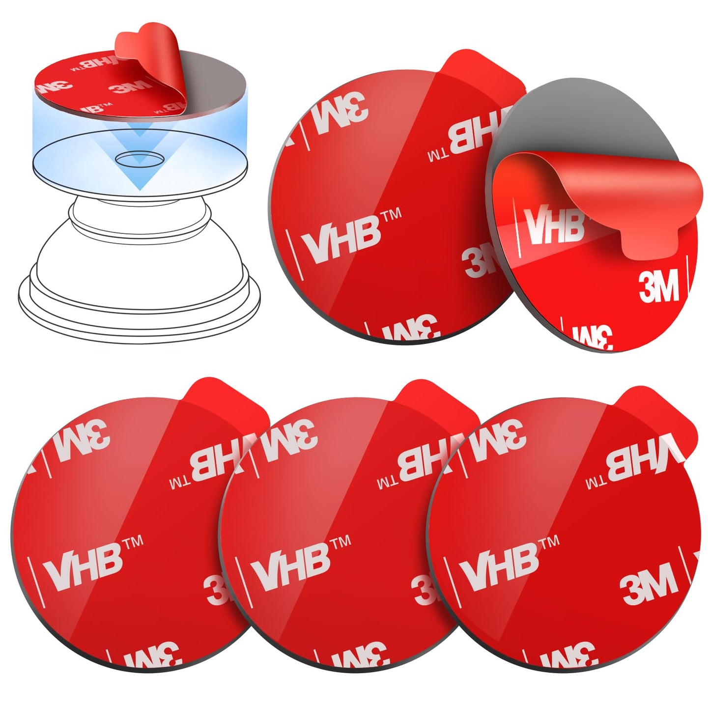 volport Sticky Adhesive Pads for Pops Socket Base: 5 Pcs 1.38" Strong Round Double Sided Replacement Sticker for Collapsible Phone Grip Stand, Very