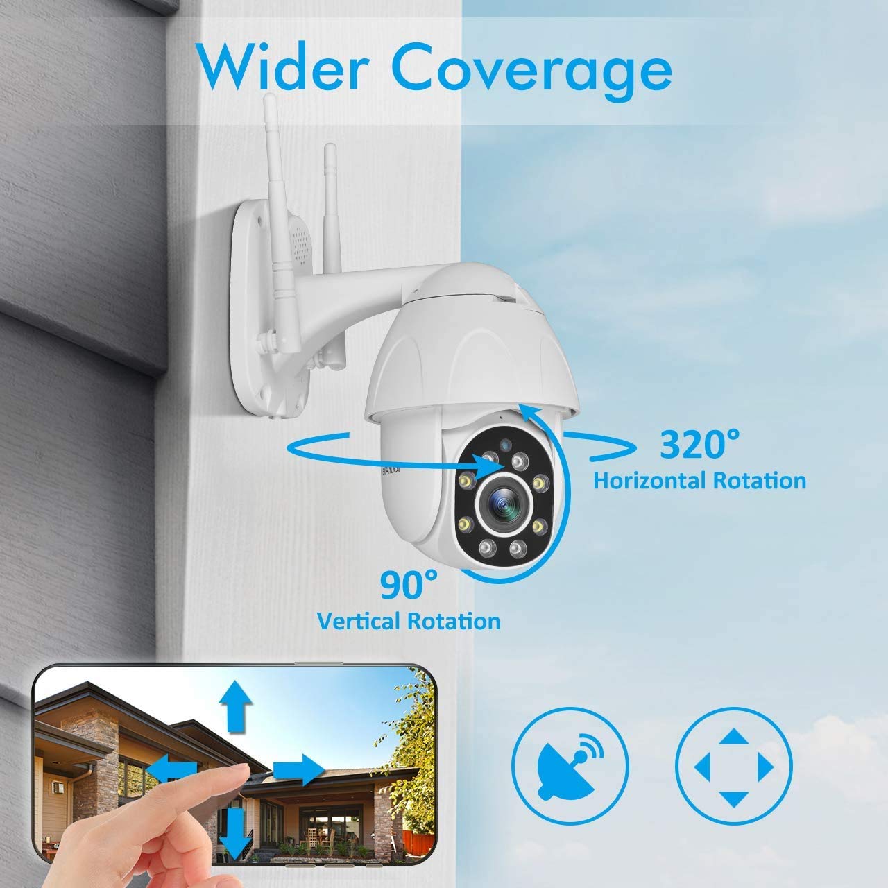 TOURALLE Security Camera for Outdoor-1080P Surveillance Camera with 355° Horizontal & 90° Vertical Control - Ideal for Garden Monitoring, Waterproof