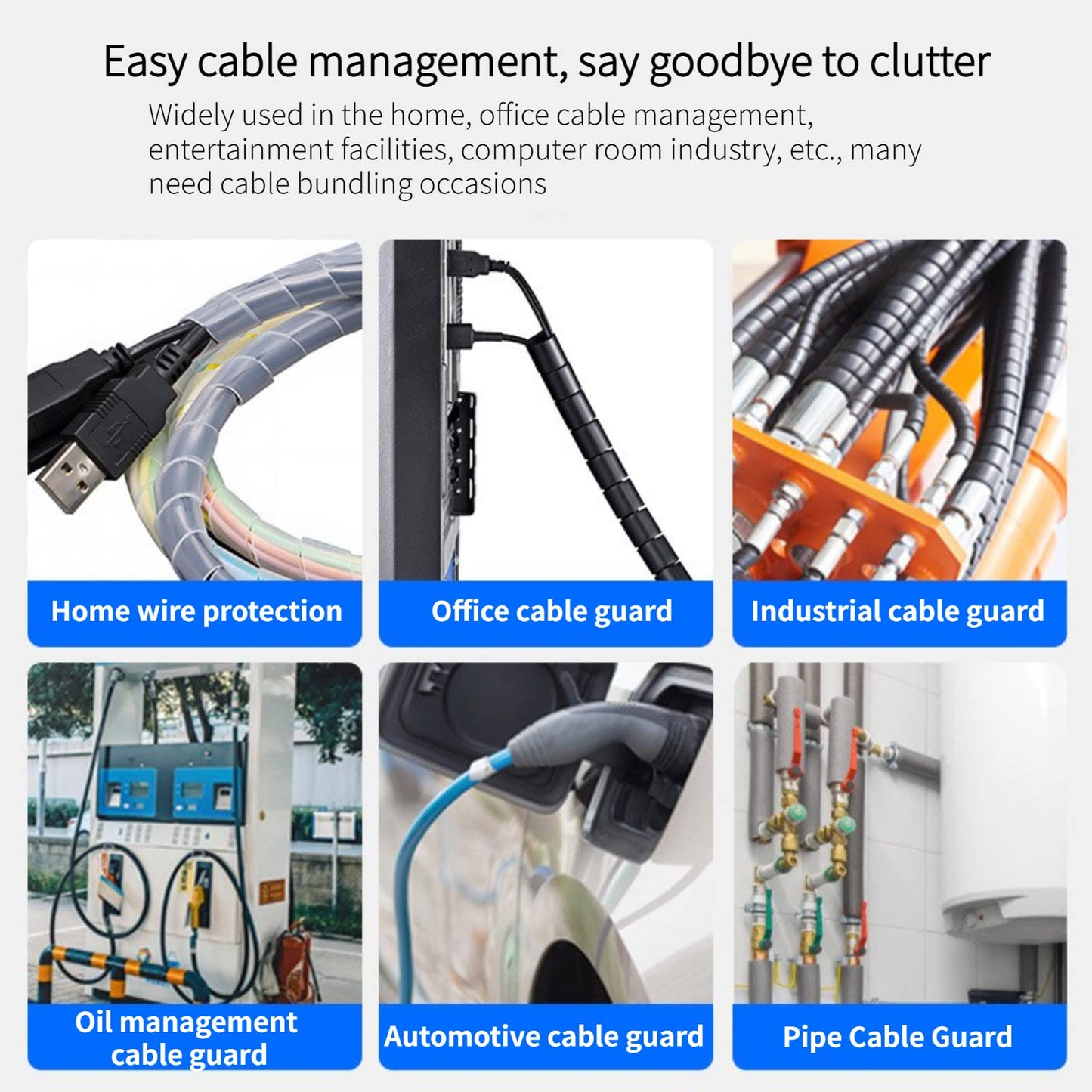 Yosoo Spiral Cable Wrap 6mm Black 2M Cable Organizer for Cord Management