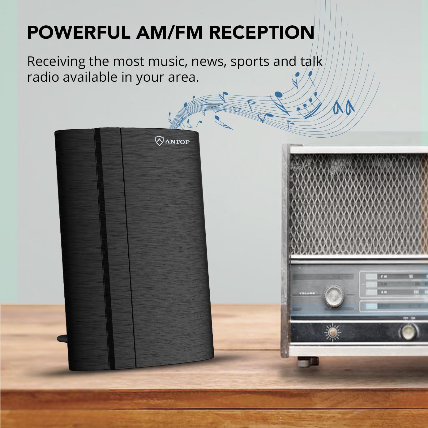 FM Antenna, Low Noise Amplified Digital AM/FM Indoor Radio Antenna, Suitable for Home Stereo Receivers, 50 Miles