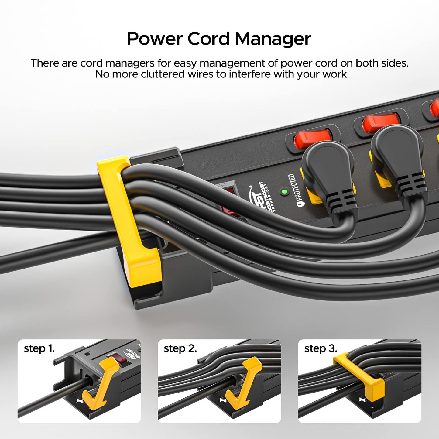 CRST 12 Outlet Heavy Duty Metal Power Strip with Individual Switches, 9FT Surge Protector Power Strip with Cord Managment, 15A/1875W 1020J Wide Spaced