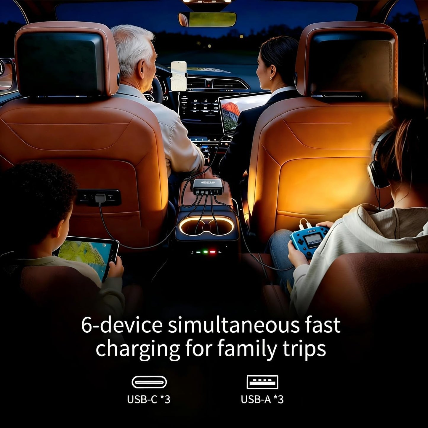 2026 New 200W Multi-Port USB-C/A Car Charger Station - QC3.0 & PD & PPS Fast Charging Adapter,Compatible with iPhone,iPad,MacBook,Android,Laptops,Dash