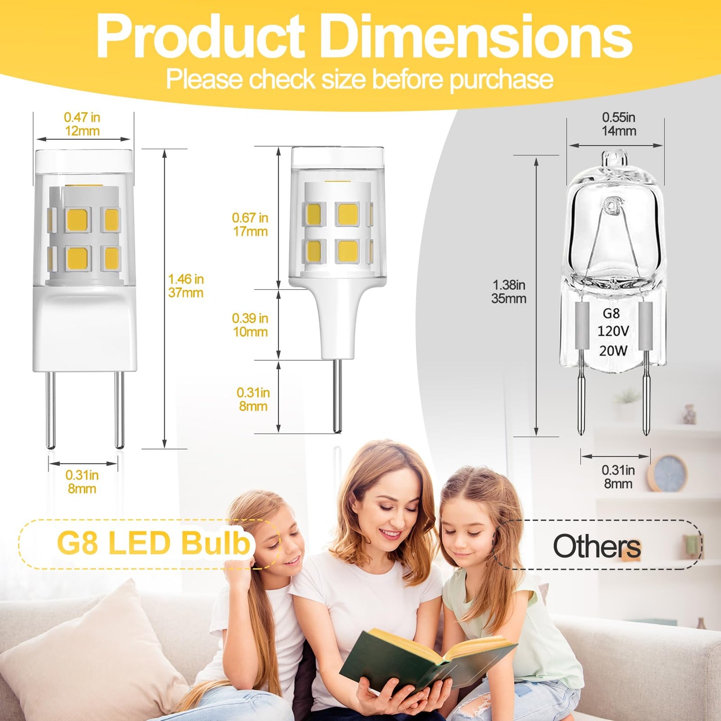 SSQY G8 LED Light Bulb, GY8.6 Bi-pin Base, 3W 120V 20W 35W Halogen Replacement Bulb for Under Counter Kitchen Lighting, Under-Cabinet Light, Puck