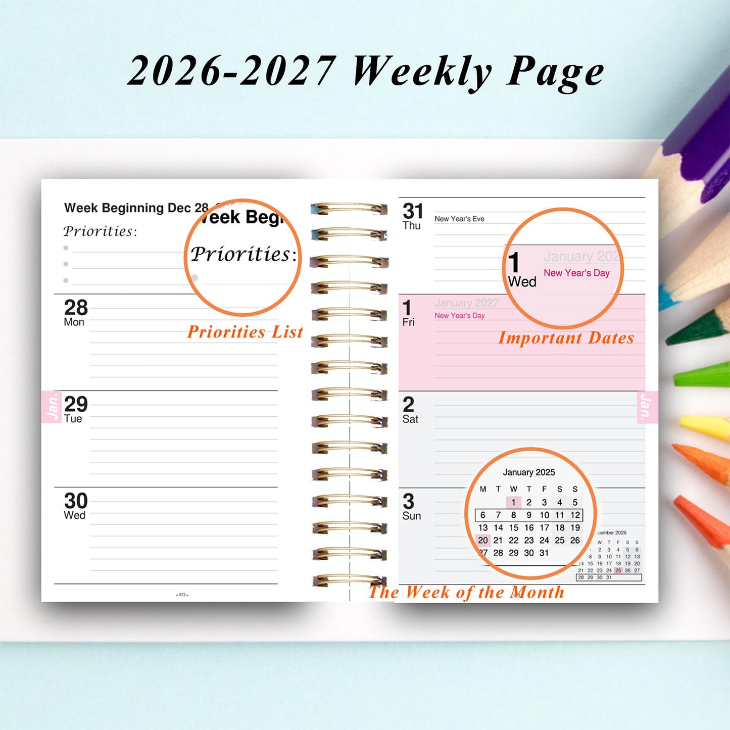 Academic Planner 2026-2027, July 2026-June 2027 Weekly and Monthly Planner Calendar, 5" x 8" School Planners for Teacher & Student, Planning Agenda