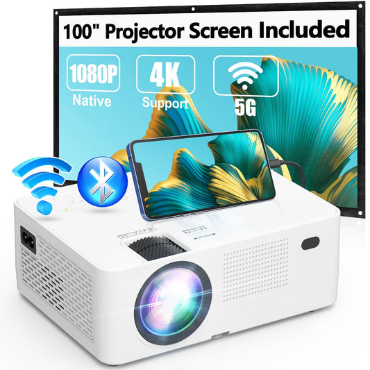 5G WiFi Bluetooth Projector, Full HD Native 1080P Projector with Wireless Mirroring Screen, Compatible with TV Stick/HDMI/DVD Player/AV for Theater