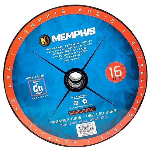Memphis Audio SW16LED120 6-Conductor Multifunction Cable - 16AWG Speaker Wire + RGB LED 120ft.