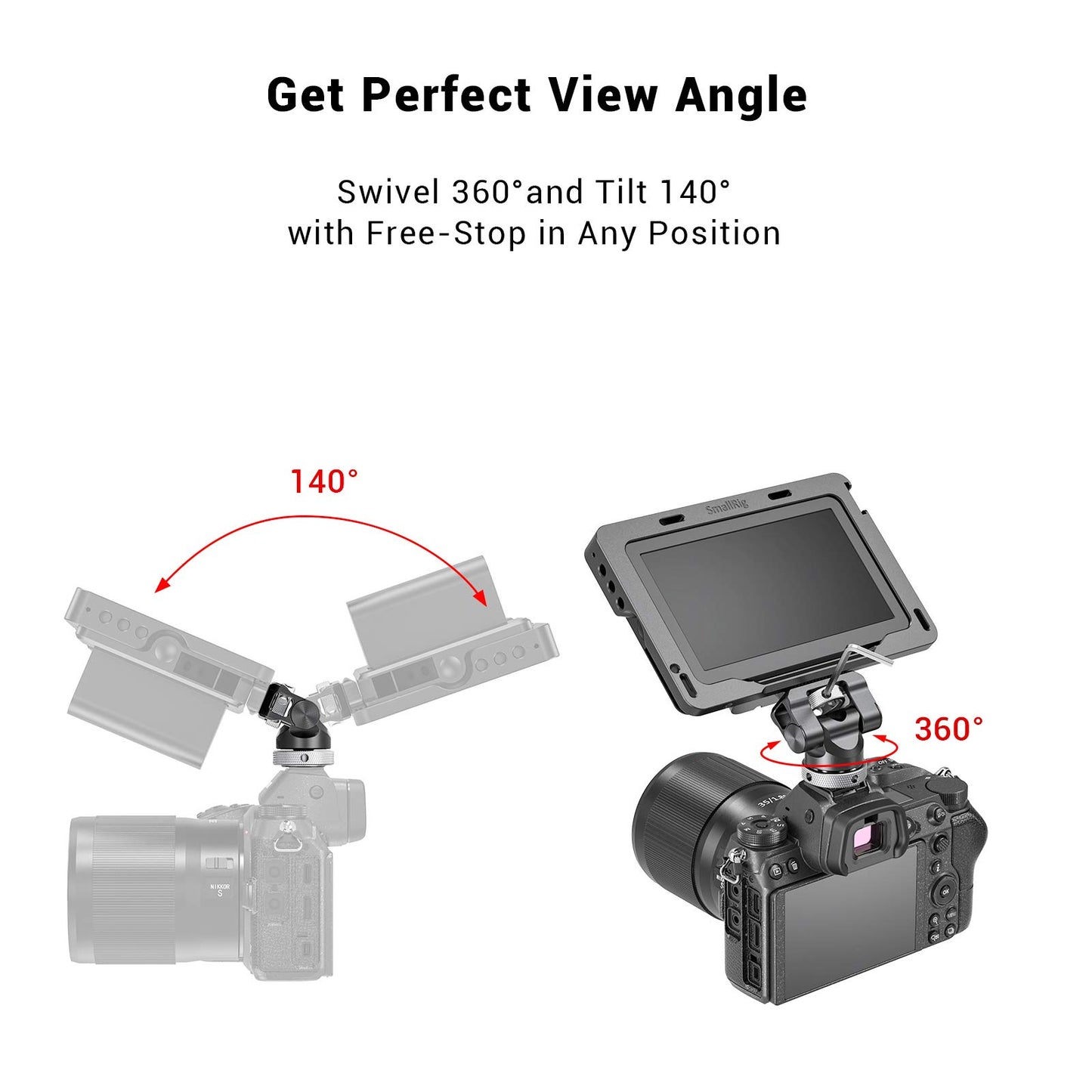 SmallRig Field Monitor Mount Holder with Cold Shoe and 1/4" Inch Screw for 5 Inch and 7 Inch Monitor, with 360 Degree Swivel and 140 Degree Tilt