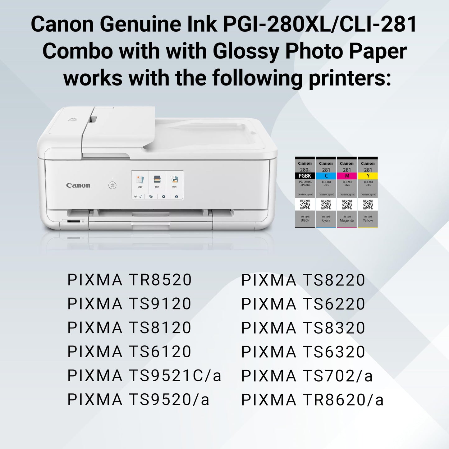 Canon PGI-280XL /CLI-281 Genuine Combo Pack with PP-301, Compatible with TR8520, TS9120,TS8120, TS6120, TS9521C/a, TS9520/a, TS8220, TS6220, TS8320
