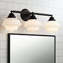 Possini Euro Design Astrid Modern Wall Light Black Metal Hardwired 27 1/4" 3-Light Fixture Opal White Glass Shade for Bedroom Bedside Bathroom Vanity