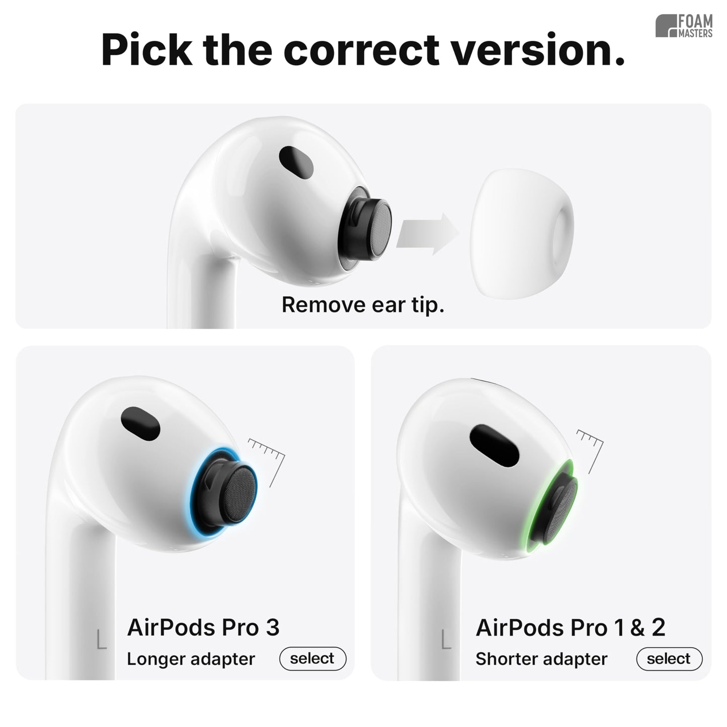Foam Masters Ultra-Premium Memory Foam Ear Tips for AirPods Pro 1st & 2nd Gen | 3 Pairs | New Ver. | Secure Fit | Super Comfort | Better Noise Cancel