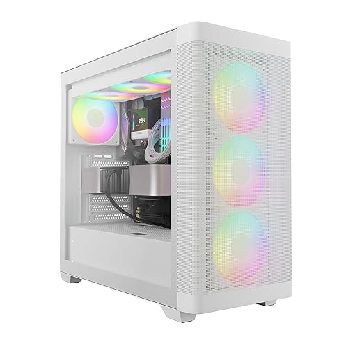 GAMDIAS White ATX Mid Tower Computer Case Tempered Glass, Gaming PC Case Support Dual 360mm AIO/Radiator, 7x120mm Case Fans (4X 120mm Built-in), 420mm