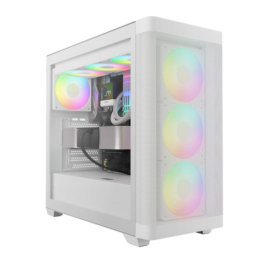 GAMDIAS White ATX Mid Tower Computer Case Tempered Glass, Gaming PC Case Support Dual 360mm AIO/Radiator, 7x120mm Case Fans (4X 120mm Built-in), 420mm
