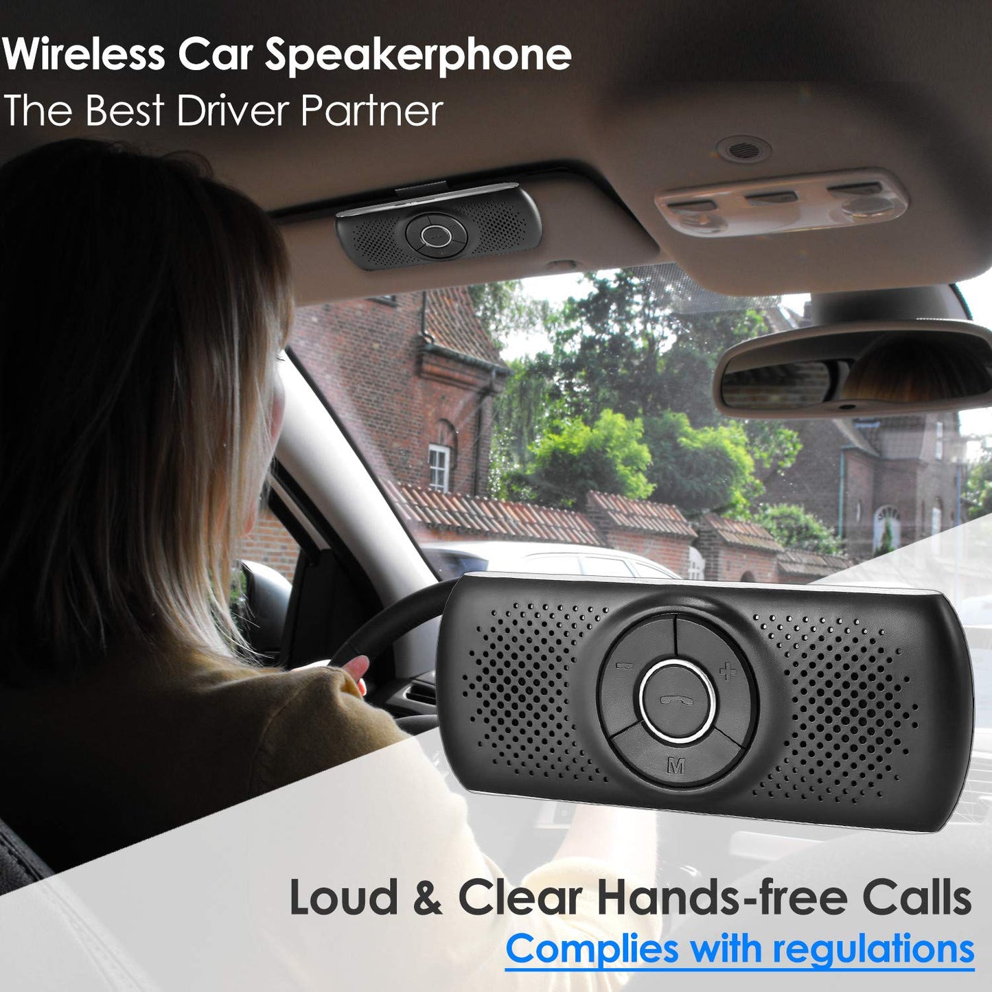 Wireless in Car Handsfree Speakerphones, TIANSHILI Portable Bluetooth Speaker,Stereo Sound Enhanced Bass/Built-in Mic/TF Card Player/Google Assistant