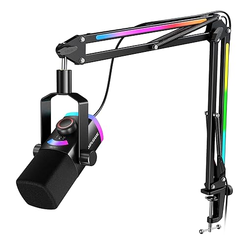FIFINE Gaming Microphone Kit, XLR/USB Dynamic PC Microphone with Boom Arm for Podcast Recording, RGB Streaming Mic Set, Tap-to-Mute, Mix Control