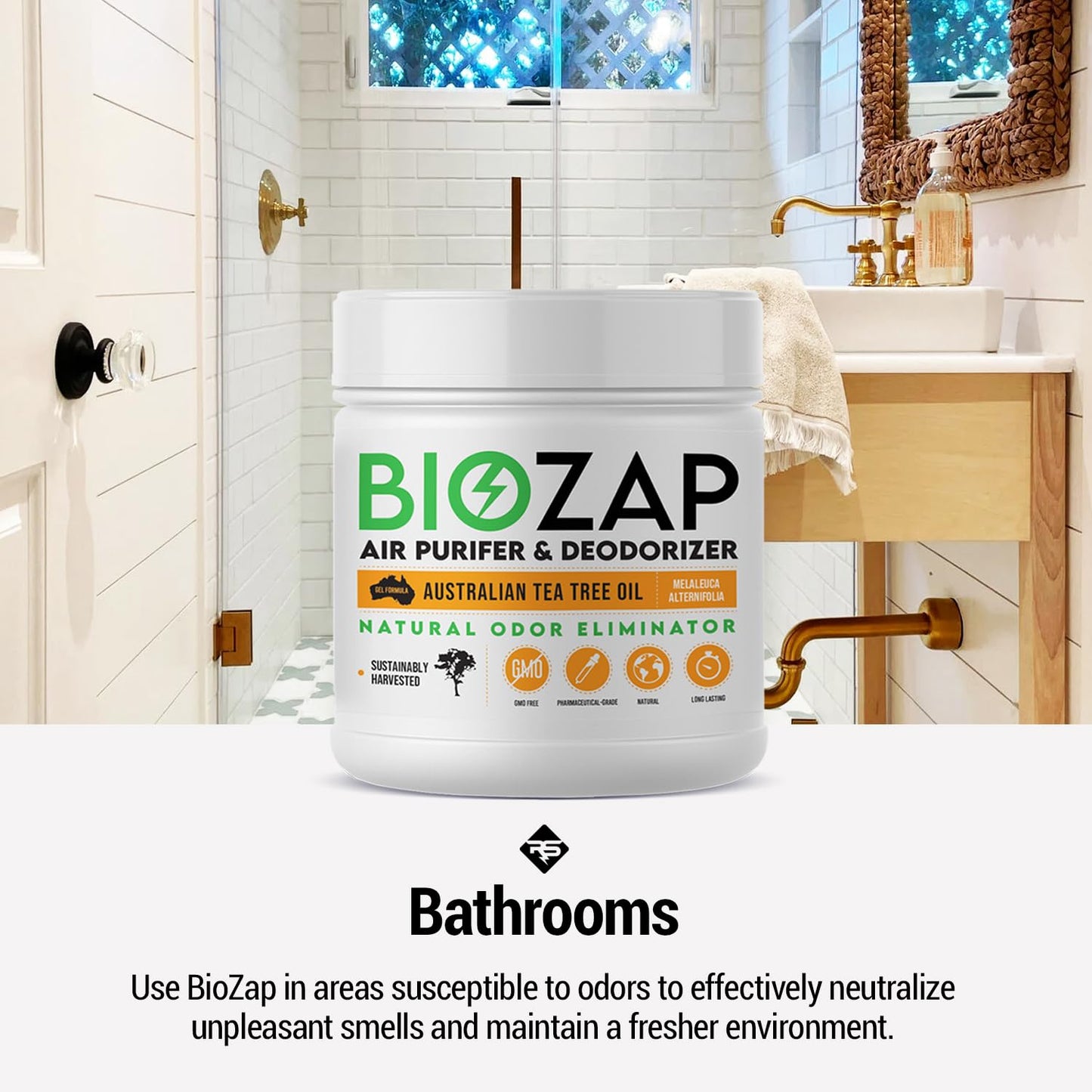 BioZap Air Purifier & Deodorizer (2-Pack) Pharmaceutical-Grade Australian Tea-Tree Oil Gel, Naturally Cleans Odors, Basements, Crawlspaces, Boats