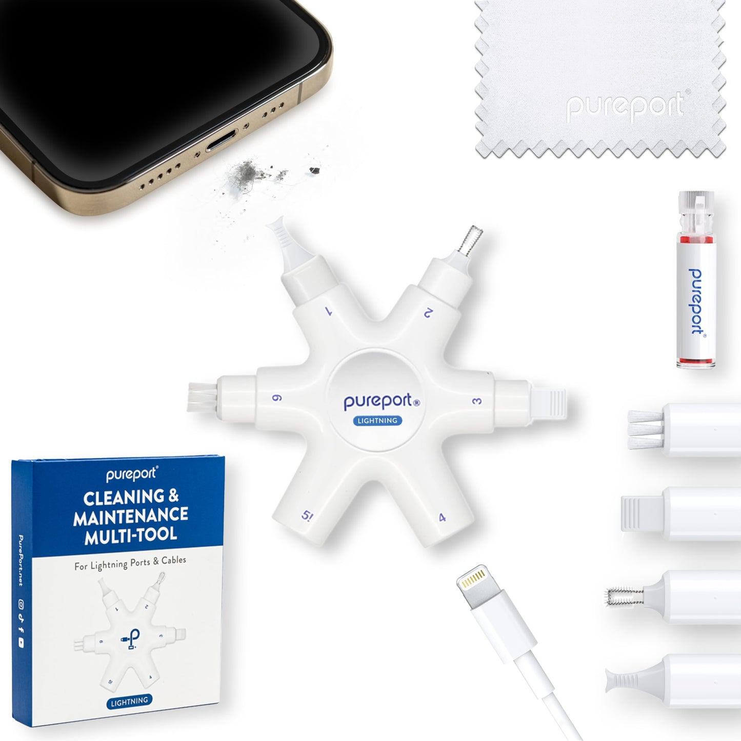 pureport Multi-Tool Port Repair and Clean Kit for iPhone and iPad (White)