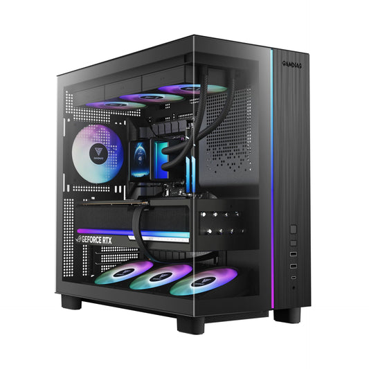 Gamdias Atlas M4 Mid-Tower Gaming PC Case, Mini-ITX, Micro-ATX, and ATX, 4x120mm PWM ARGB Fans, Adjustable Angle Lower Fan Mount, Front-Mounted PSU