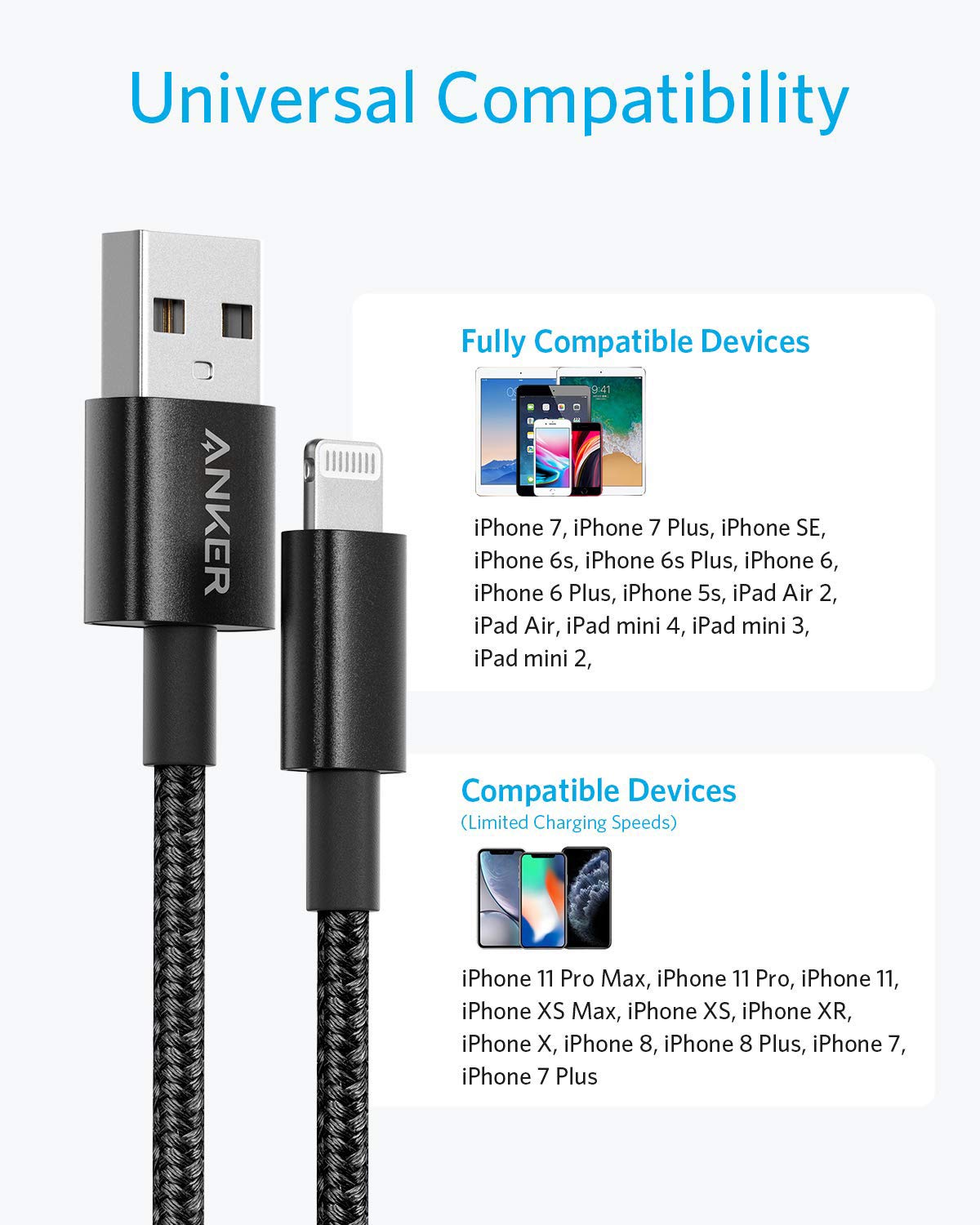 Anker 6 ft Premium Double-Braided Nylon Lightning Cable, Apple MFi Certified for iPhone Chargers, iPhone X/8/8 Plus/7/7 Plus/6/6 Plus/5s, iPad, iPad…