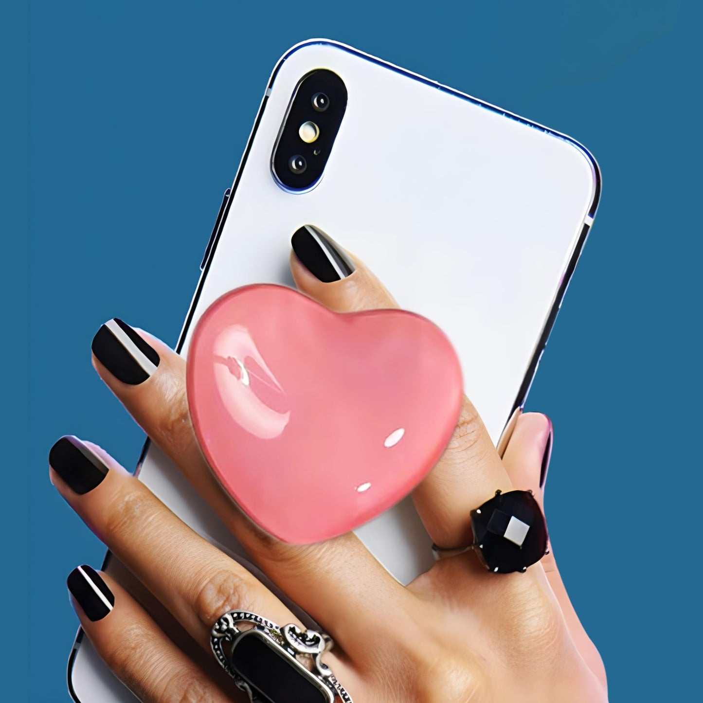 Cute Heart-Shaped Expanding Phone Grip - 3D Deep Pink Crystal Collapsible Phone Mount Holder Stand for Girls Women, Lovely Phone Charm