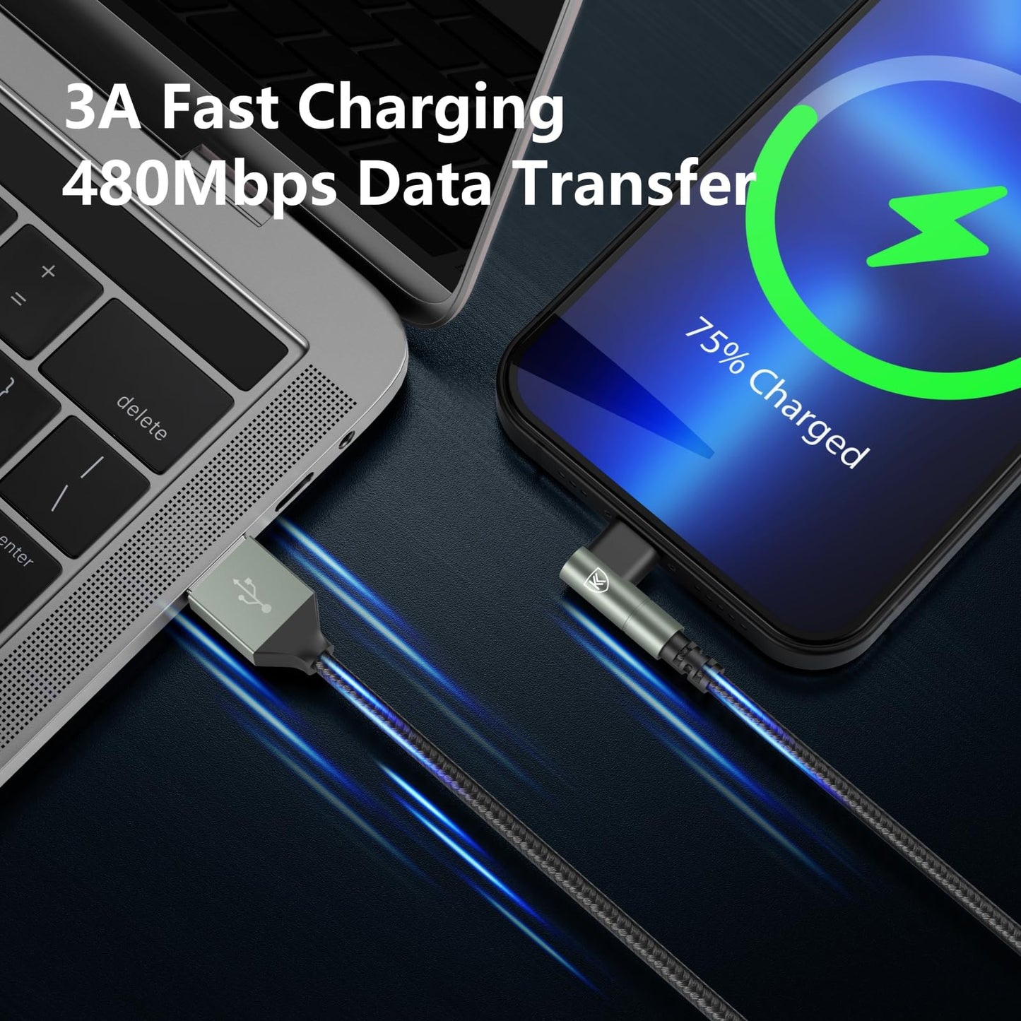 90 Degree iPhone Charger 6FT, [Apple MFi Certified] 3Pack Fast Charging Cables Cord,6Feet Right Angle Nylon Braided USB Lightning Cable for iPhone…
