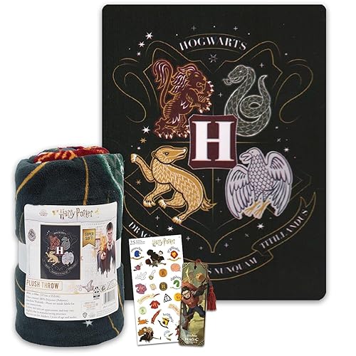 Harry Potter Throw Blanket Set - Hogwarts Bundle Includes 46x60 Plush Throw, Stickers, More | Wizard Blanket for Kids