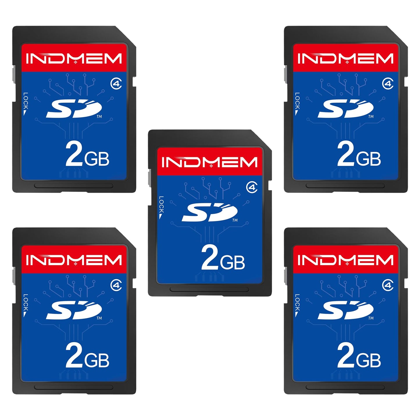 INDMEM 5 Pack SD Card 2GB Class 4 Flash Memory Card 2G SLC Stanard Secure Digital Cards