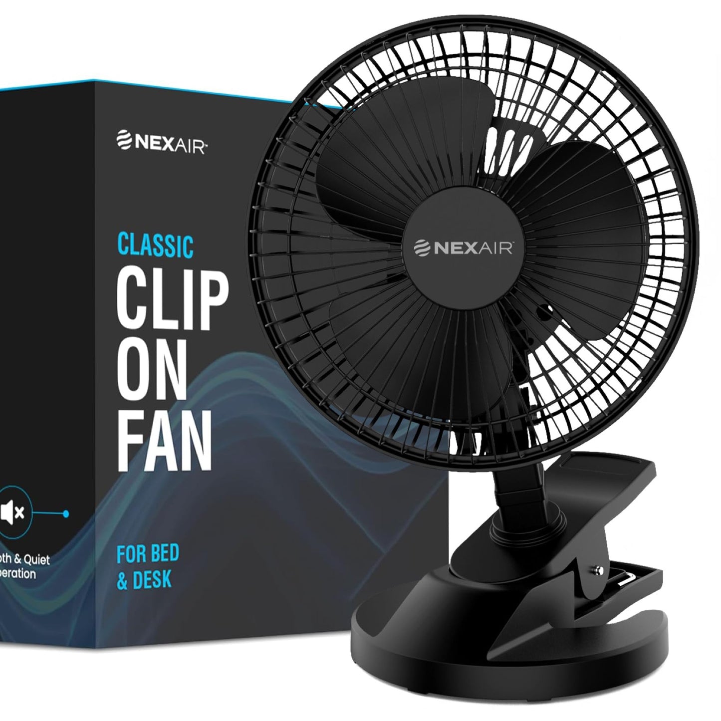 NEXAIR 6-Inch Portable Desk or Clip-on Fan with Two Quiet Speeds - Small Personal Cooling Fan for Desk, Home, Bedroom and Office, 180° Adjustable Tilt