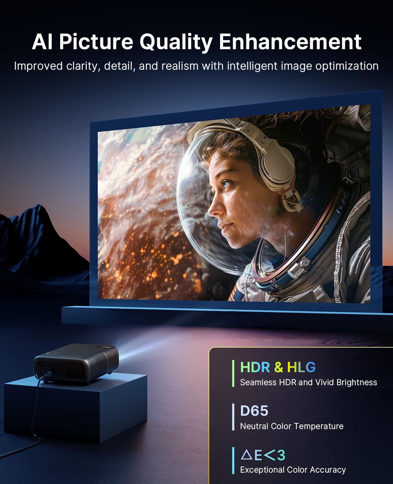 NexiGo PJ40 Pro Google TV Projector, Native 1080p, 4K Support, AI Image Enhancement, 800 ANSI Lumens, Smart Projector with Auto Keystone, 20 W