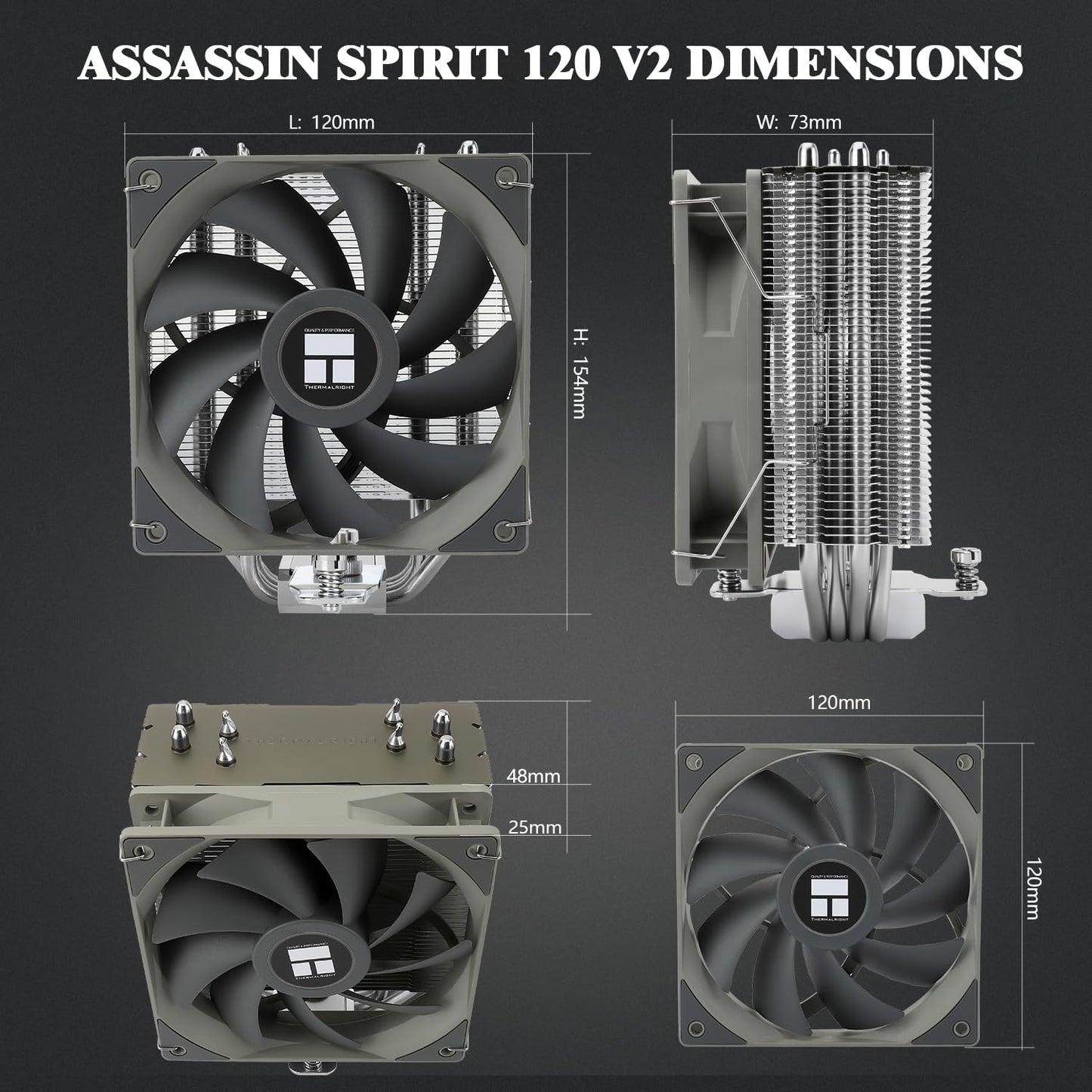 Thermalright Assassin Spirit 120 V2 CPU Air Cooler, 4 Heat Pipes, TL-C12C V2 PWM Quiet Fan for AMD AM4/AM5 & Intel 1100/1200 CPU Cooler