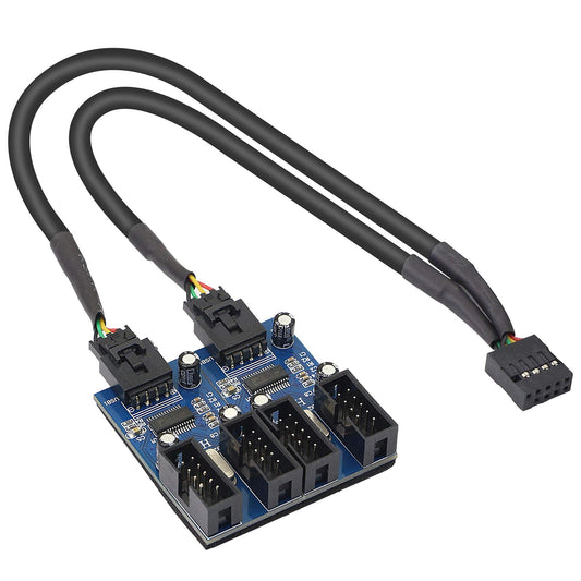 Motherboard USB 9 Pin Header Hub Male 1 to 2/4 Female USB 2.0 Splitter Extension Cable, USB 9-pin Internal Cable 9 pin Connector Adapter for Port