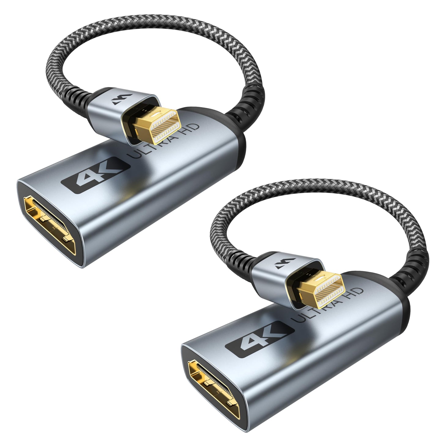 WARRKY 4K Mini DisplayPort to HDMI Adapter 2 Pack, [UHD, Gold-Plated Plug, Aluminum Case]Thunderbolt to HDMI Converter Compatible for MacBook Air/Pro