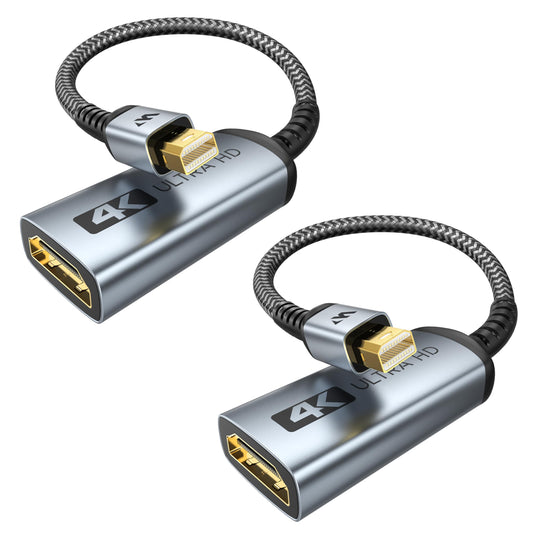 WARRKY 4K Mini DisplayPort to HDMI Adapter 2 Pack, [UHD, Gold-Plated Plug, Aluminum Case]Thunderbolt to HDMI Converter Compatible for MacBook Air/Pro