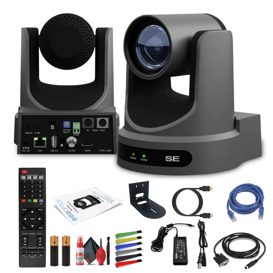 PTZOptics Move SE SDI/HDMI/USB/IP PTZ Camera with 20x Optical Zoom (Gray) (PT20X-SE-GY-G3) + Universal Wall Mount (Black) + Lens Cleaning Kit + HDMI