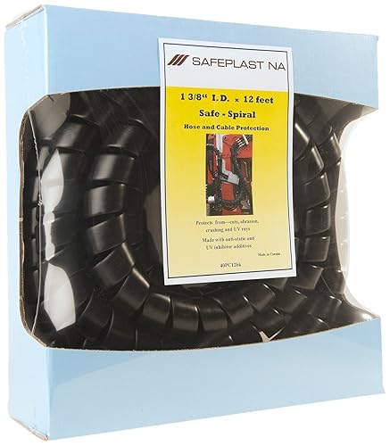 Caplugs SPPC Series - Safeplast Safe-Spiral Pre-Cut Spiral Wrap, Hose & Cable Protector, Black HD-PE, 1.5" OD x 12' Pre-Cut Length, Hydraulic