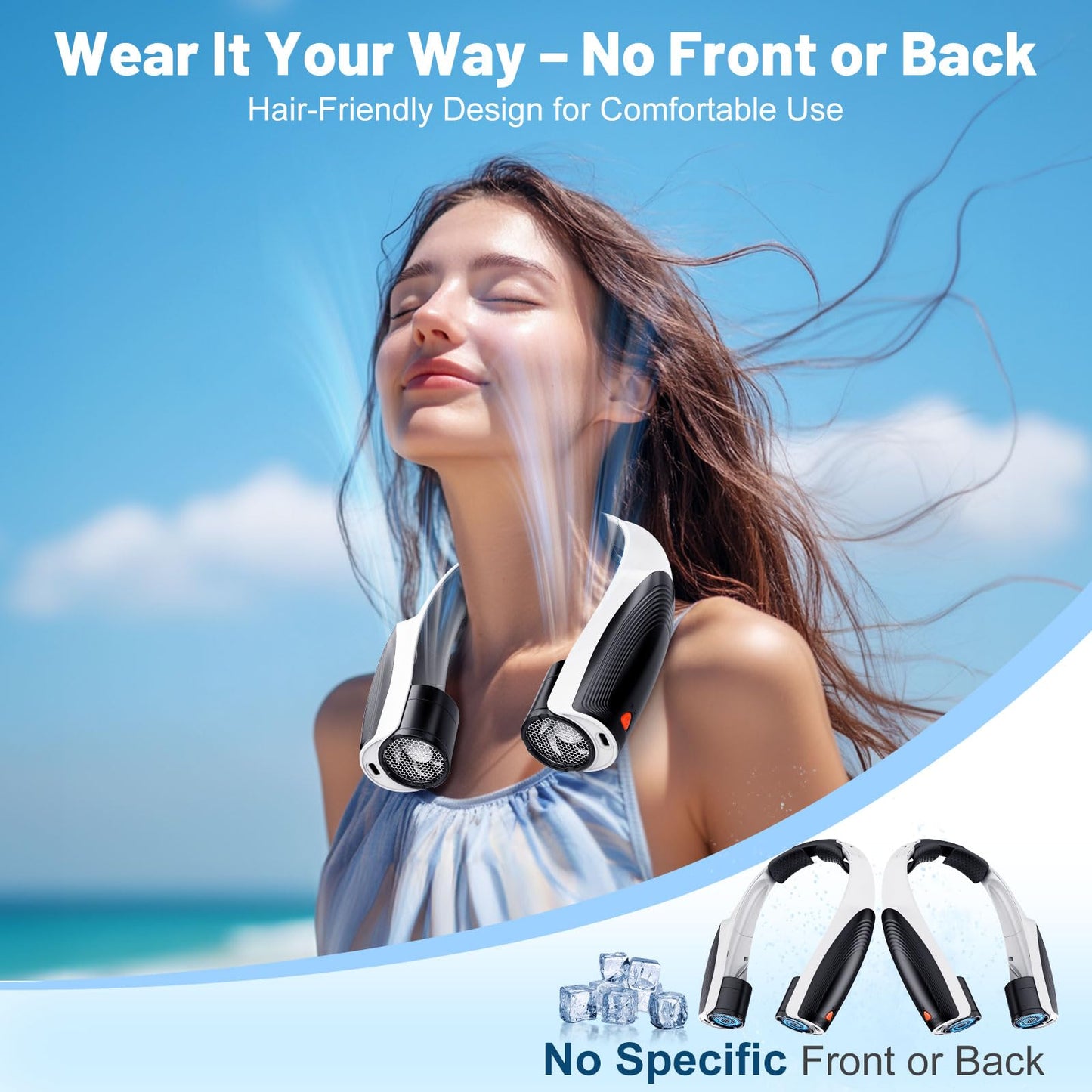 Portable Neck Fan with 6 Powerful Speeds, 8000mAh Battery Rechargeable Fan